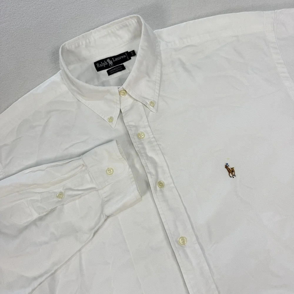 Polo Ralph Lauren Mens XL 17.5/35 Solid White Long Sleeve Button Down Shirt
